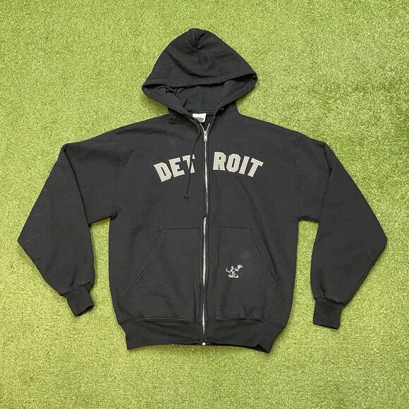 Pure Detroit Detroit Hoodie Full Zip Black Hoodie Sweatshirt Size Medium - Picture 1 of 5
